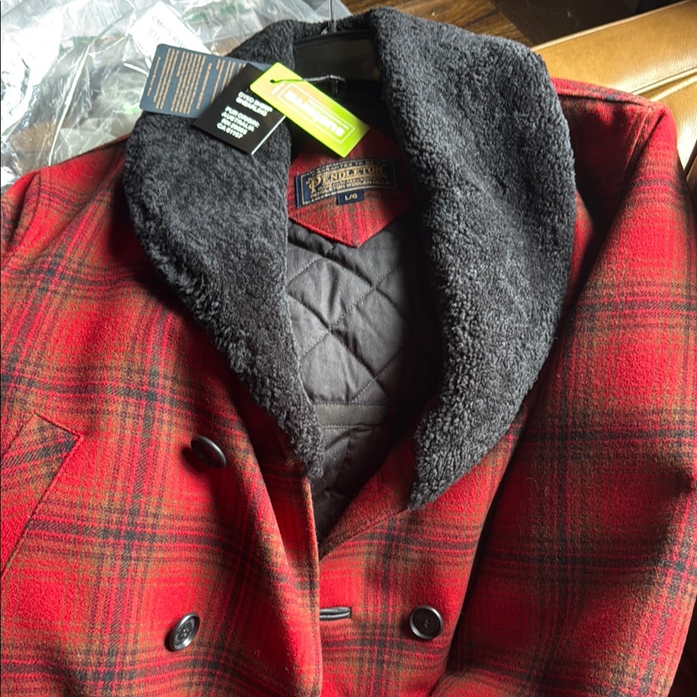Pendleton Red and Black Pea Coat with Cozy Sherpa Lining